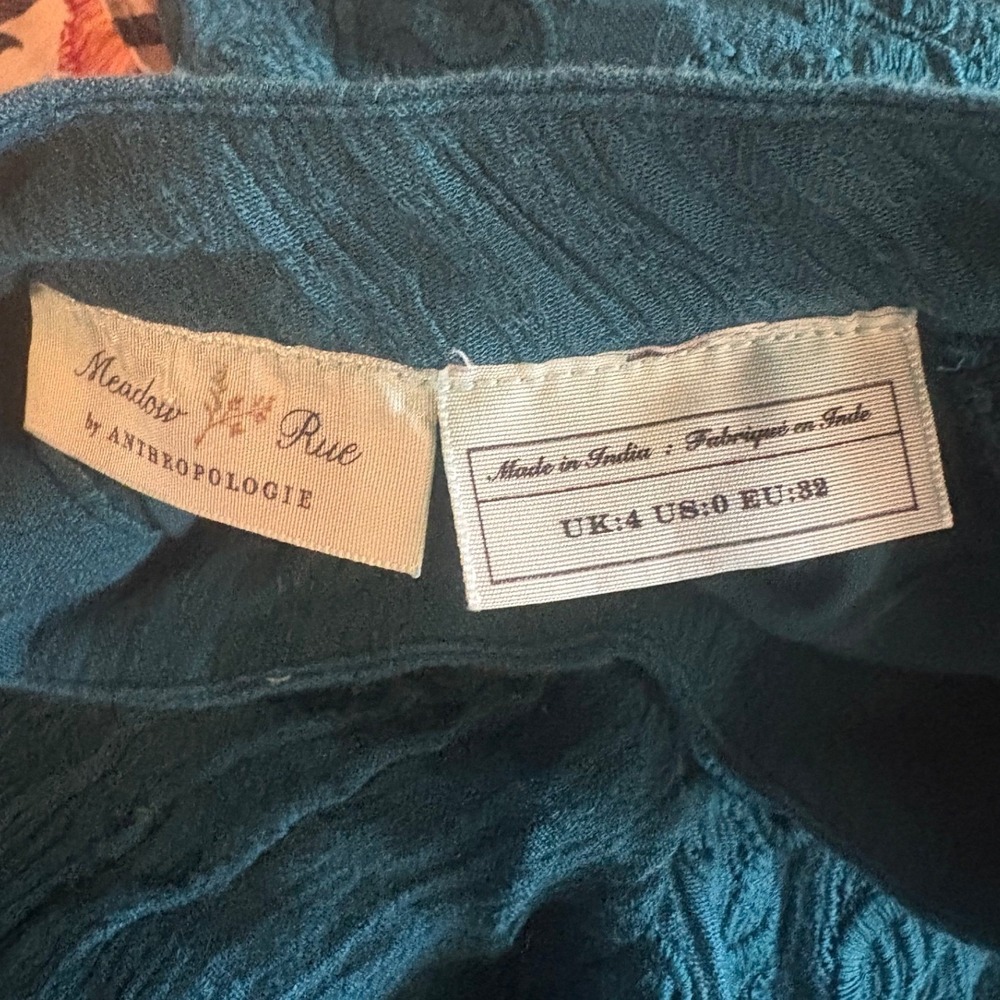 Meadow Rue Anthropologie Calistoga Tunic Dress Teal Blue Embroidered Boho Mini - Picture 10 of 10
